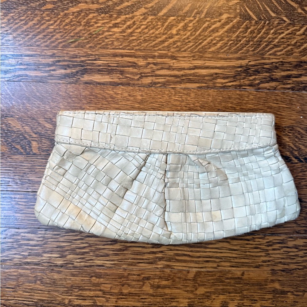 Lauren Merkin Cream Woven Clutch